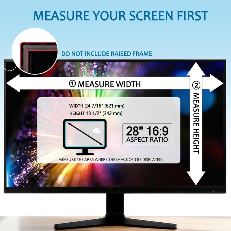 Twugs [2 Pack] 28 Inch Computer Privacy Screen for 16:9 Aspect Ratio Widescreen Monitor, Eye Protection Anti Glare Blue Light Filter Shield, Removable Anti-Scratch Anti Spy Protector - Image 4